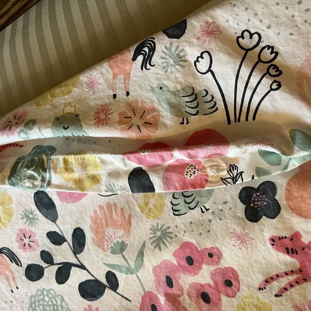Pottery Barn Kids Sasha's Garden Twin Duvet Organic Cotton Pink Floral Animal